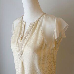 Rebecca Taylor ivory jacquard silk cap sleeve blouse